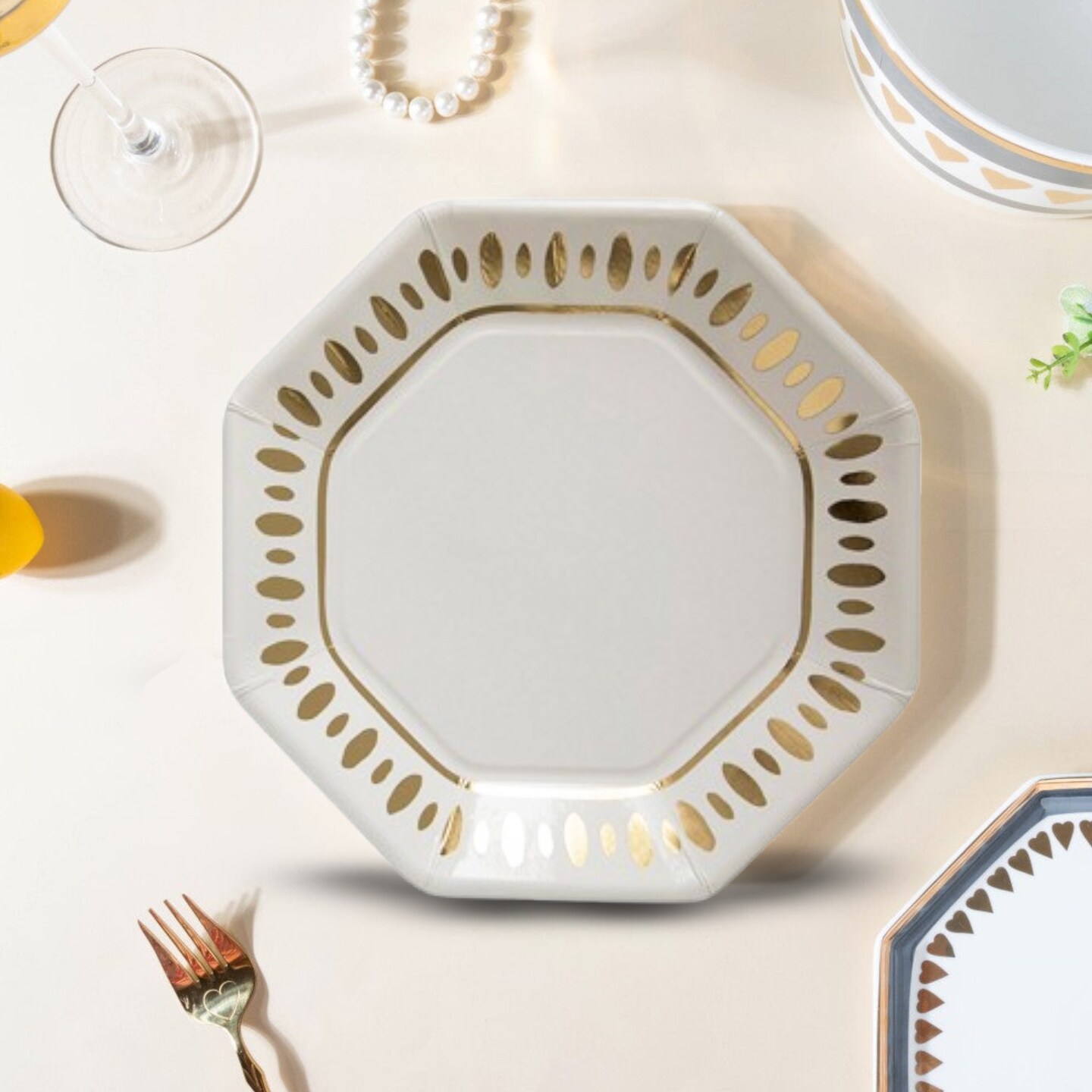 White and Gold Elegant Party Paper Dessert Plates 8 Count Wedding Tableware