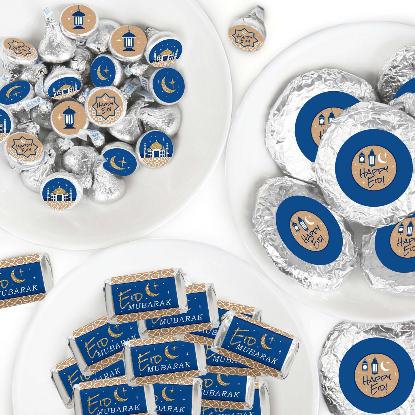 Big Dot of Happiness Eid Mubarak - Mini Candy Bar Wrappers, Round Candy Stickers and Circle Stickers - Ramadan Candy Favor Sticker Kit - 304 Pieces