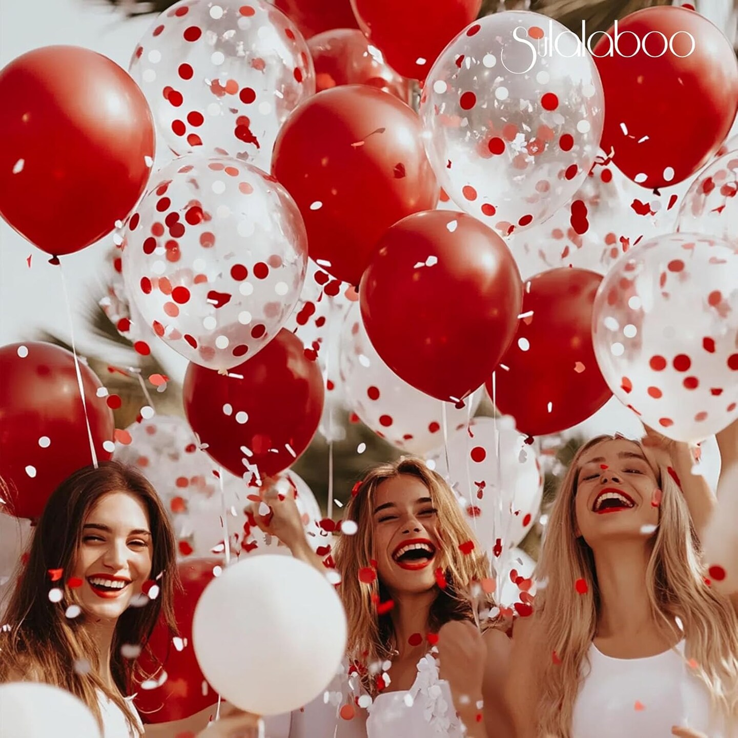 Metallic Red and White Balloons 12Inch 73PCS White Red Confetti Latex Balloons Shiny Helium Balloon Set