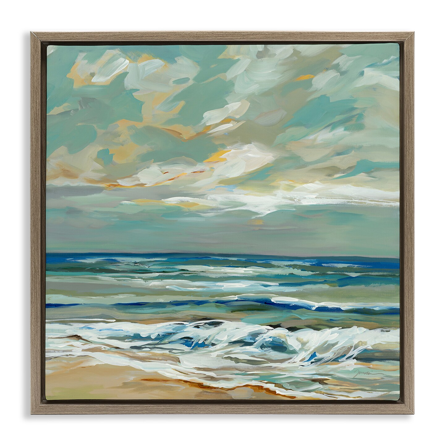 Stupell Industries Restless Beach Waves & Clouds Floating Frame By Liz ...