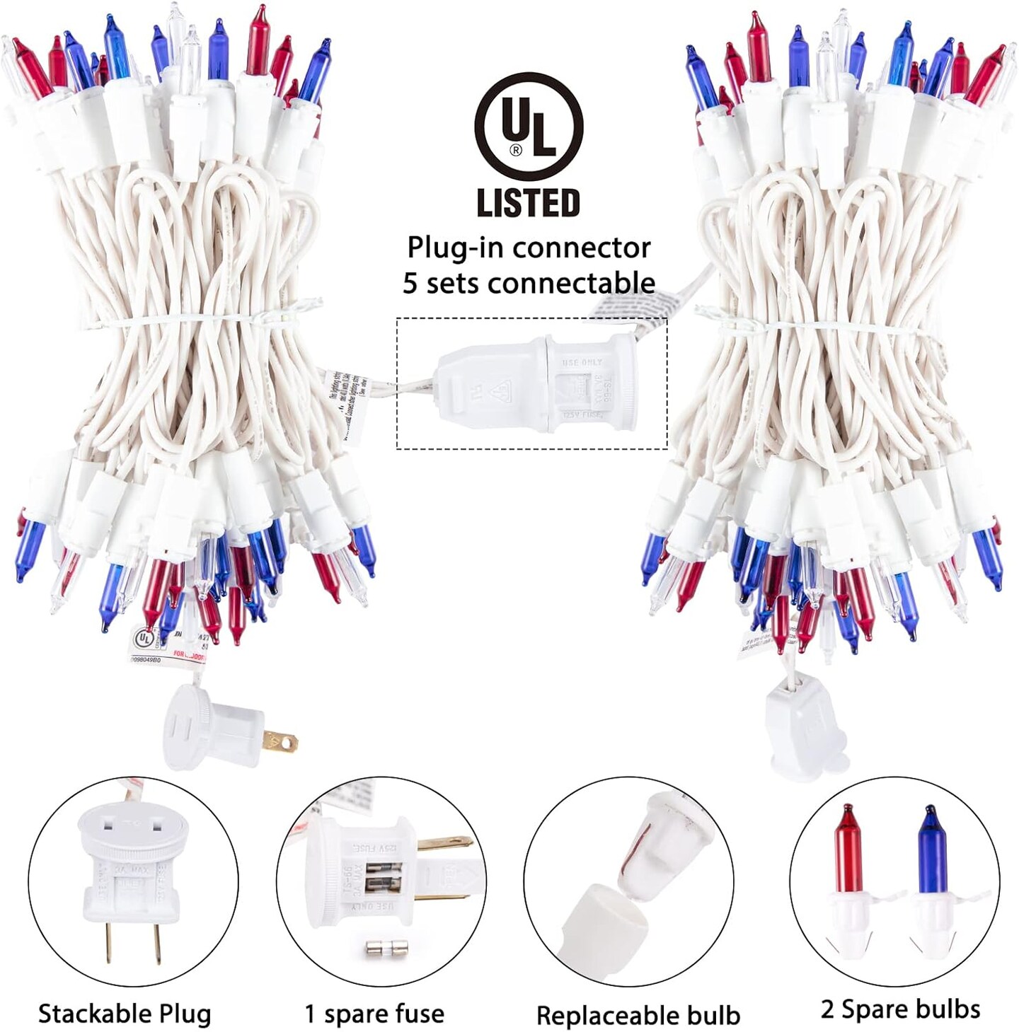 4th of July Decoration Patriotic Mini Lights - 100 Count 25 Feet