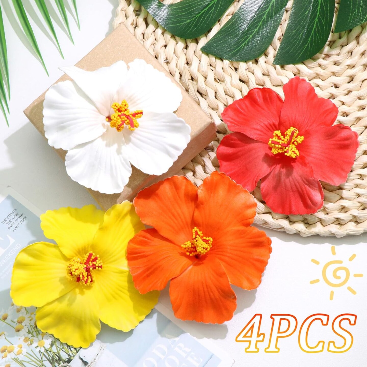 4PCS Hawaiian Flower Hair Clips Hibiscus Plumeria Flowers Clip Hair Accessories