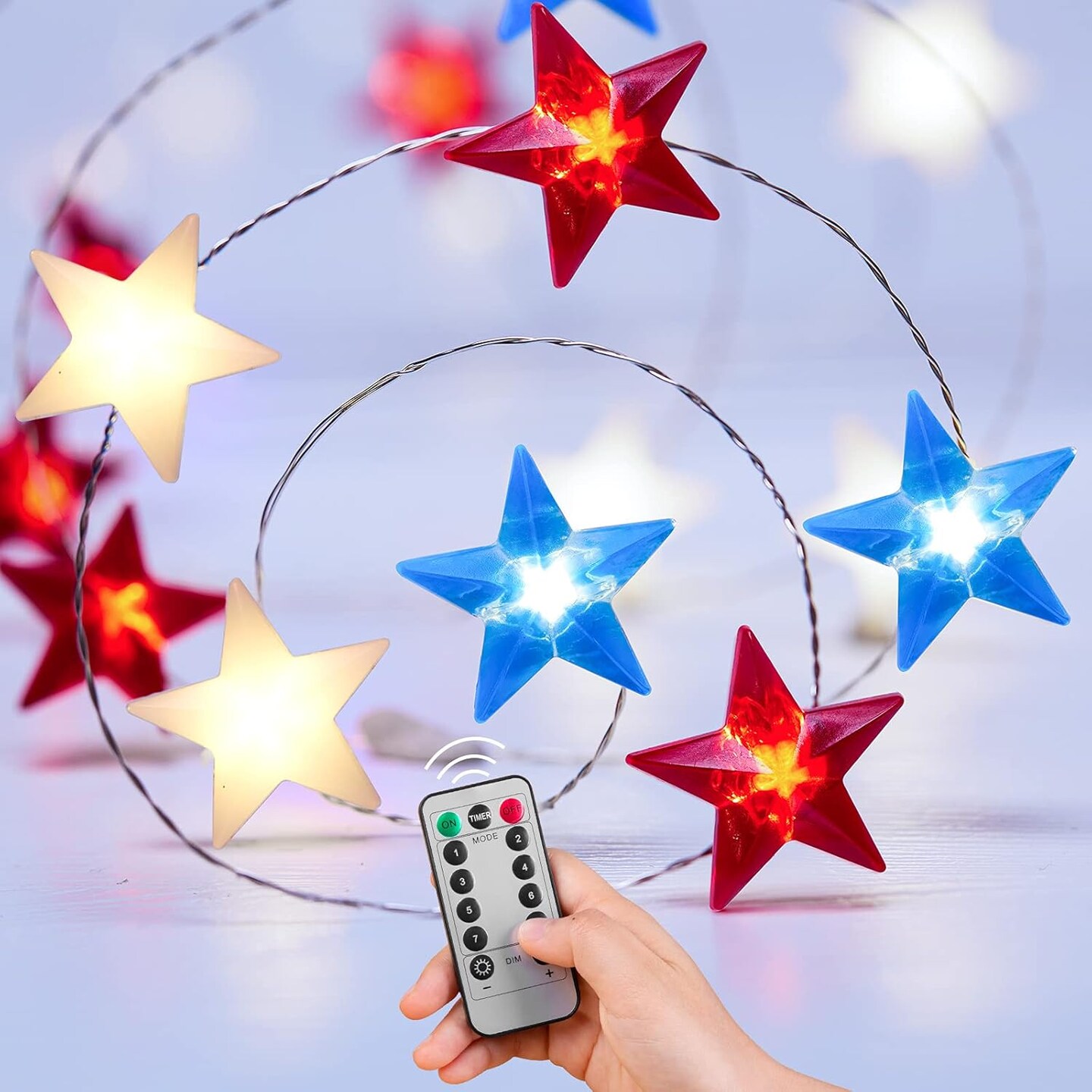 4th of July Decorations 11 FT 30 LED Red White and Blue Lights