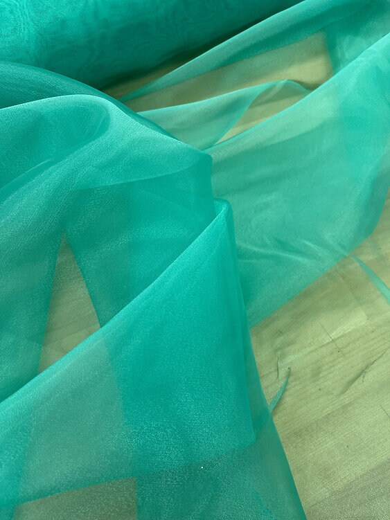 1 Yard Aqua Green Crystal Organza Fabric Sheer Shiny Polyester for Decorations and Crafts