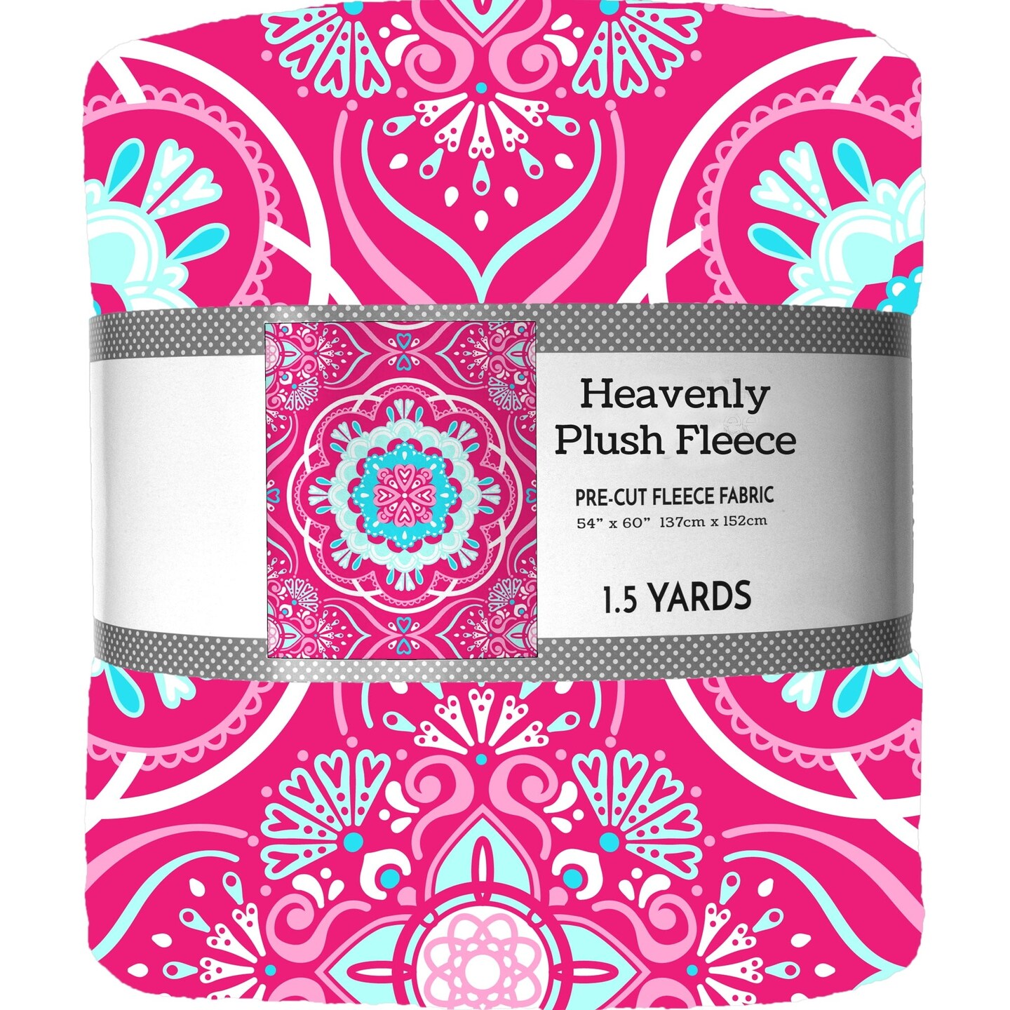 DAVID TEXTILES BOHO MEDALLION HOT PINK HEAVENLY PLUSH 1.5 YD CUT