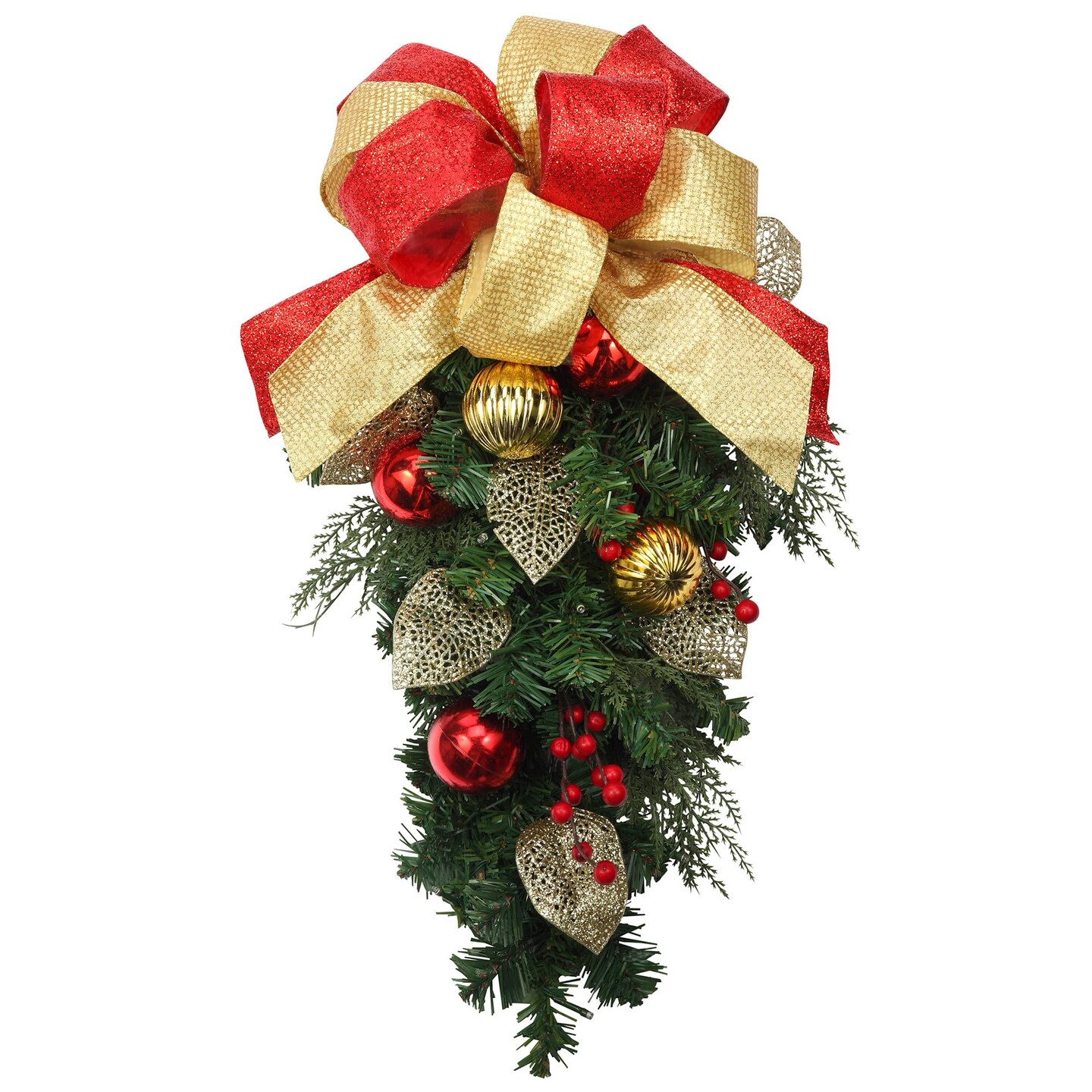 Haute Decor Madison Christmas Collection 20 Inch Long Pre-lit Holiday Chair Back Swag with Soft White LED Lights and Automatic Timer