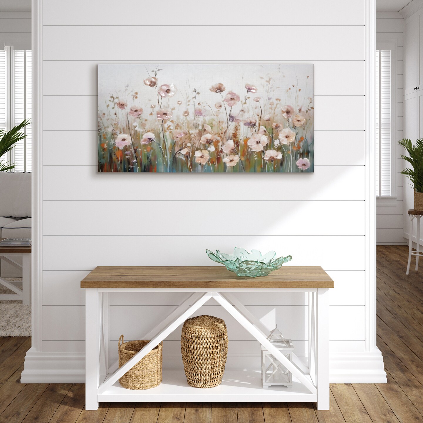 Americanflat Floral Canvas Wall Art Featuring Pink and Blush Wildflowers with Green, White and Beige Tones and Hand-Painted Accents - Gallery Wrap - Modern Wall Art