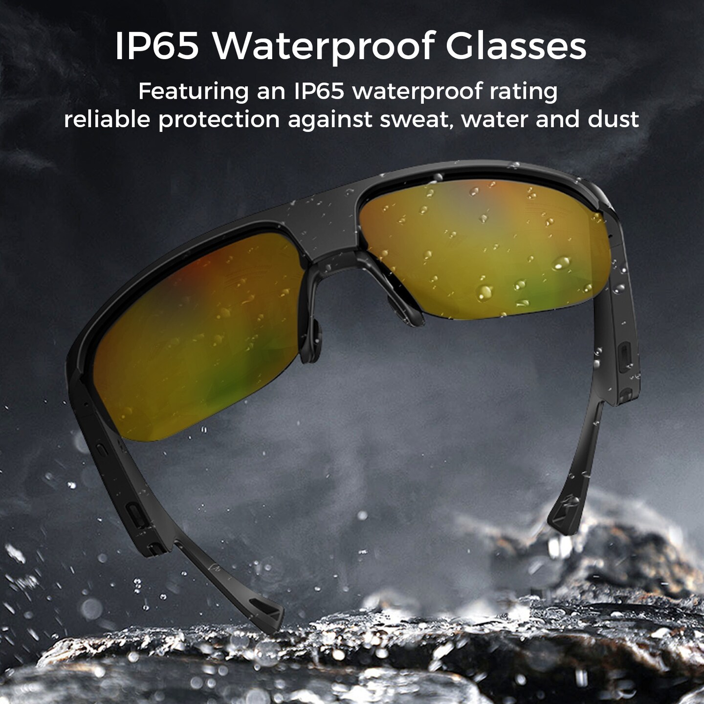 Polarized Bluetooth Smart Glasses w/ Built-in Mic, Open-Ear Audio, IP65 Waterproof &#x26; 5-Hour Battery, Great with iPhone, Samsung, Smart Phones