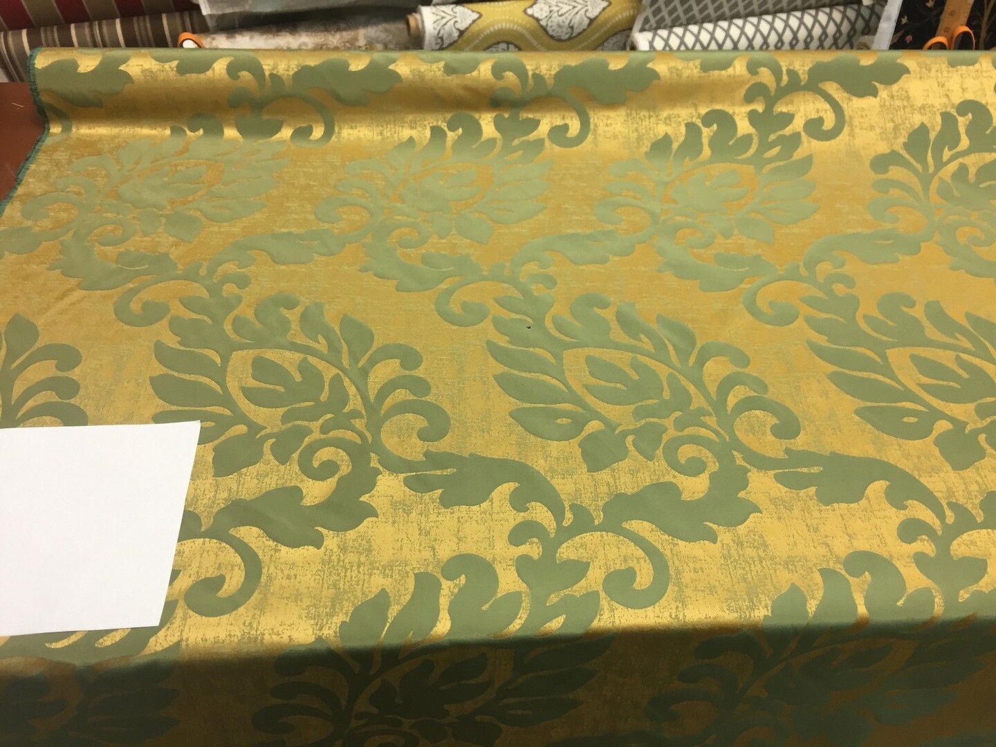 1 Yard Green Gold Jacobean Reversible Drapery Fabric 56 Inches Width