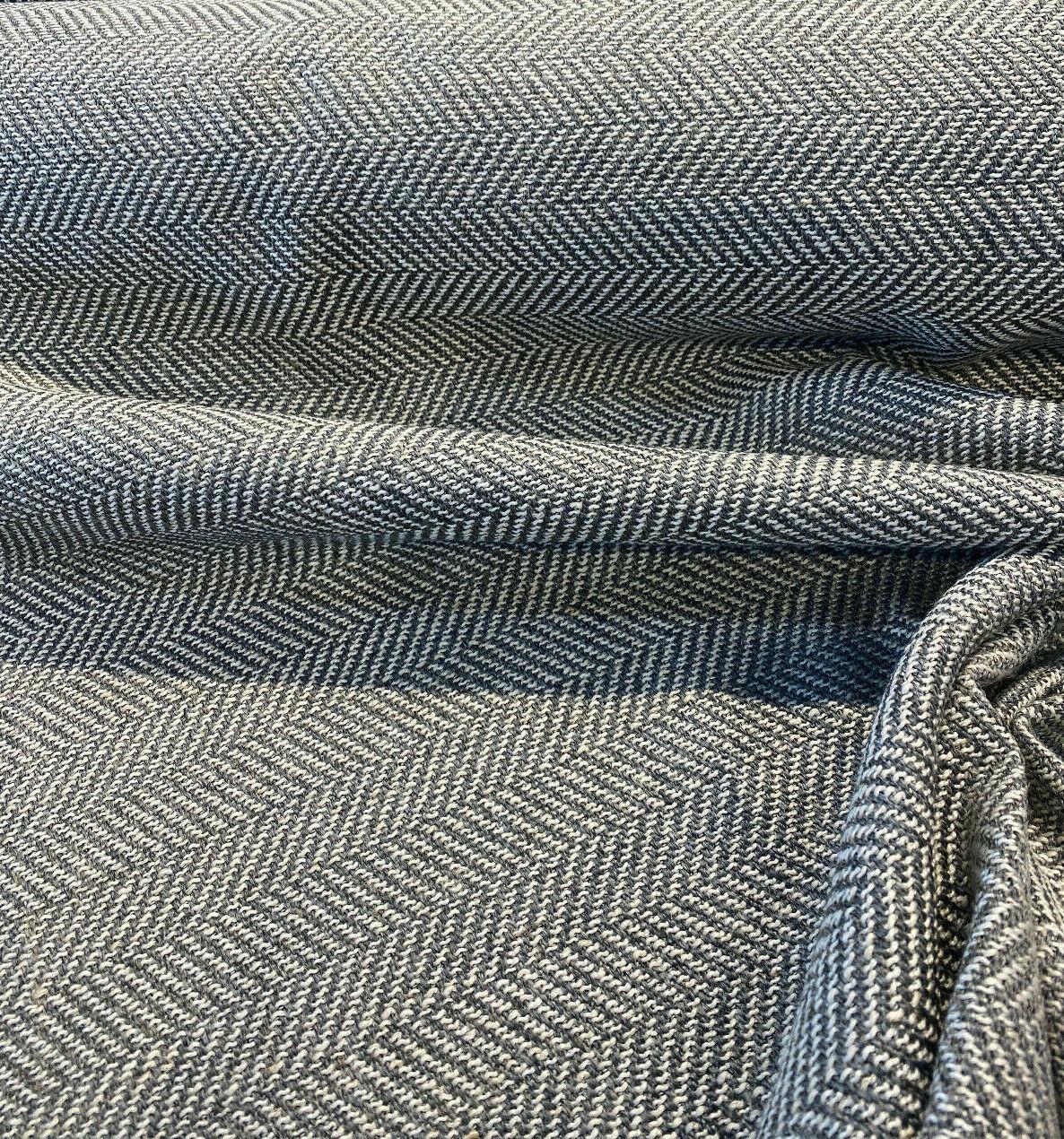 1 Yard Herringbone Gray Slate Backed Chenille Upholstery Fabric 56 inches width