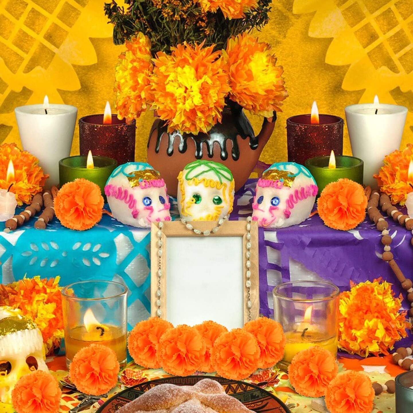 50PCS Marigold Flowers Artificial Marigold Flowers (50PCS-Orange)