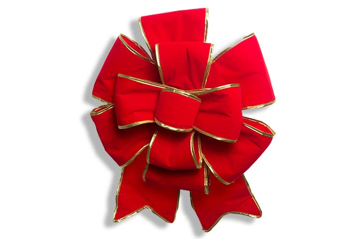 24&#x22; Puffed Bow Red Velvet with Gold Trim
