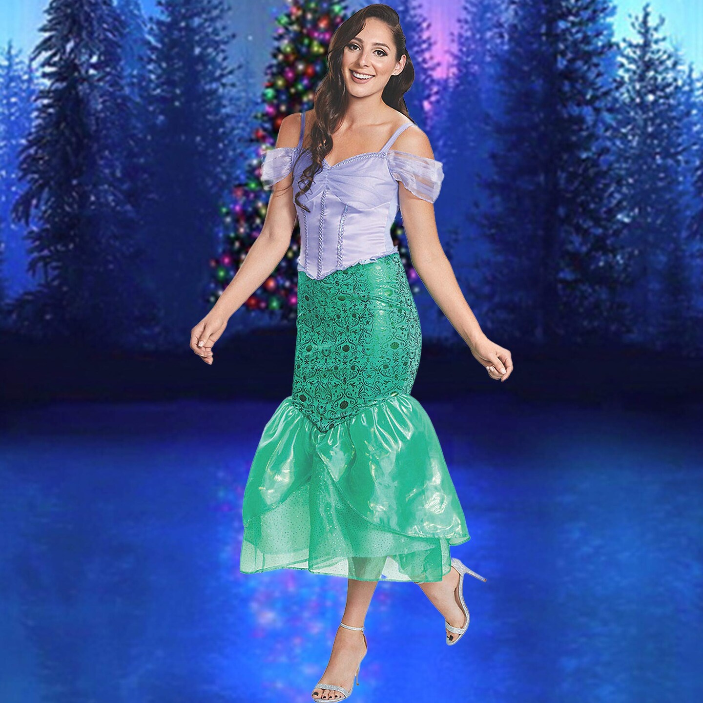 Womens Deluxe Ariel Costume With Purple Bodice And Teal Mermaid Skirt