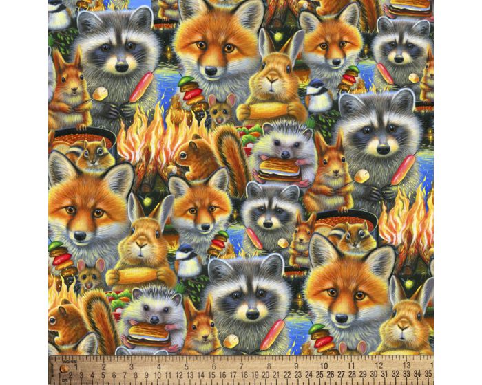 Animals Camp Cotton Fabric | By the Yard | Sewing and Crafting | 44 inches wide