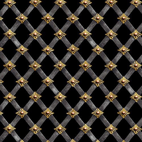 Fabric Blank Quilting Black Lattice Full Steam Ahead by the Quarter Yard 3940-99