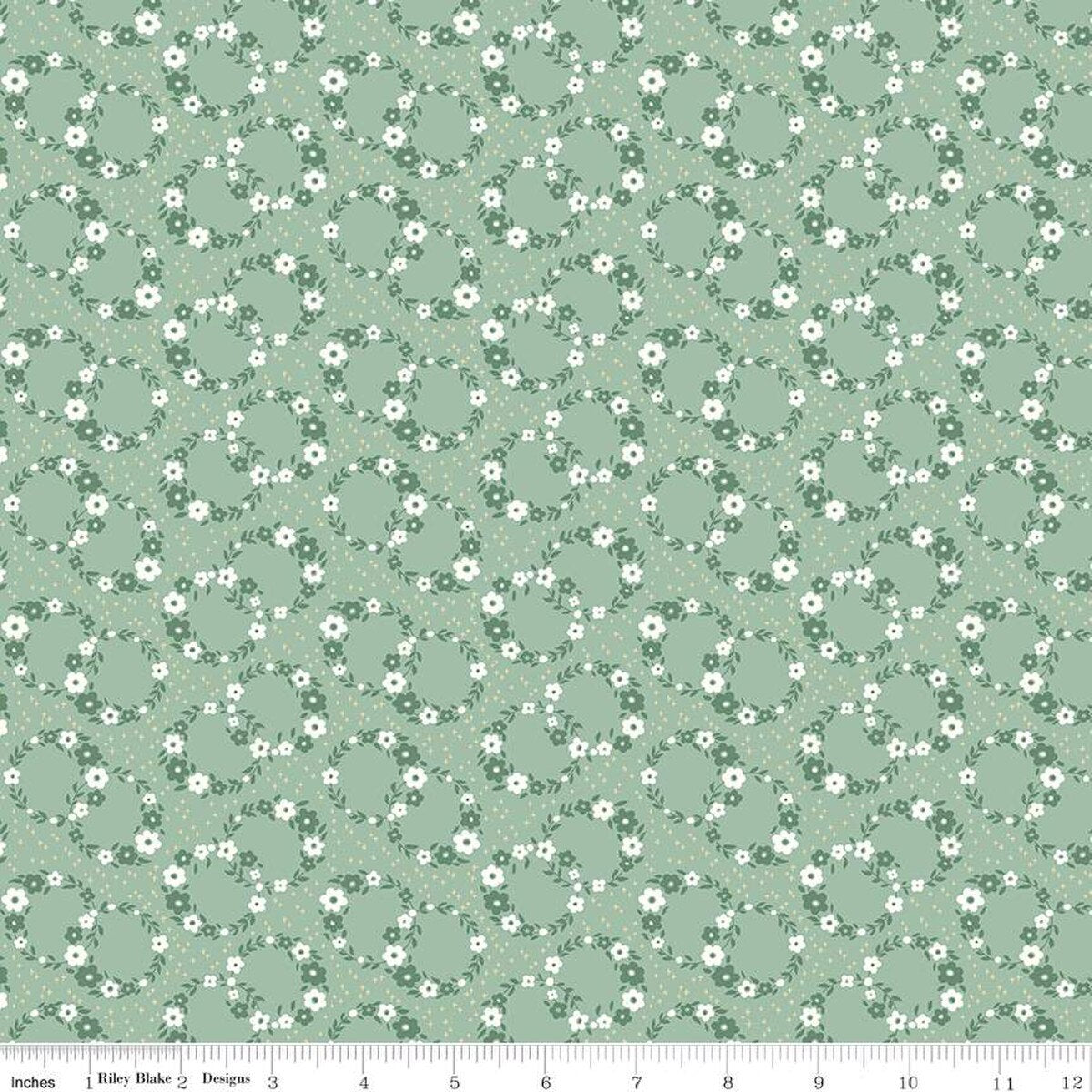 Fabric Riley Blake Sage Wreaths Mary Catherine by the Quarter Yard C16701-SAGE