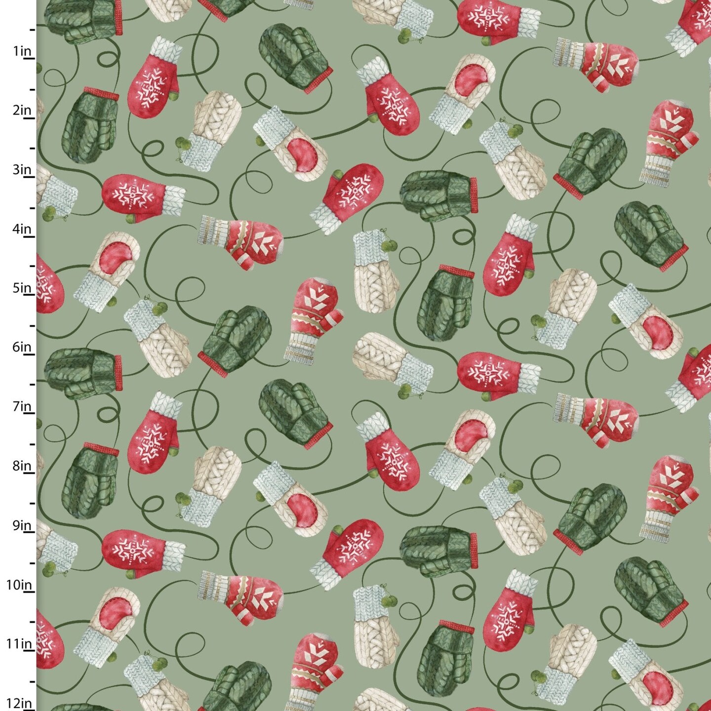 Fabric 3 Wishes Green Mitten Toss Whimsy Winter Woodland by the Quarter Yard 23780-GRN