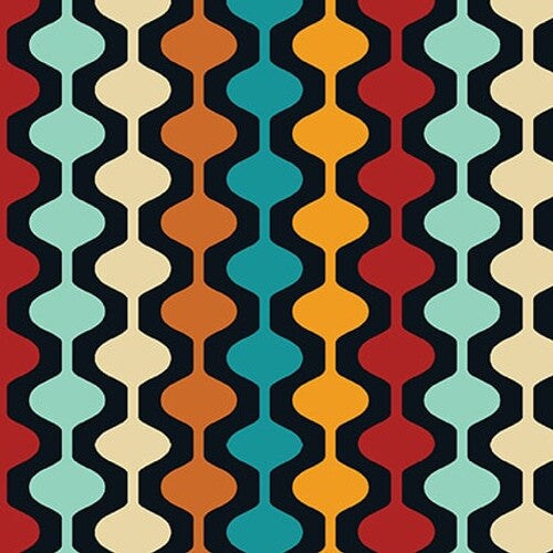 Fabric Blank Quilting Black Retro Geo Stripe Cruisin' the Open Road by the Quarter Yard 3763-99