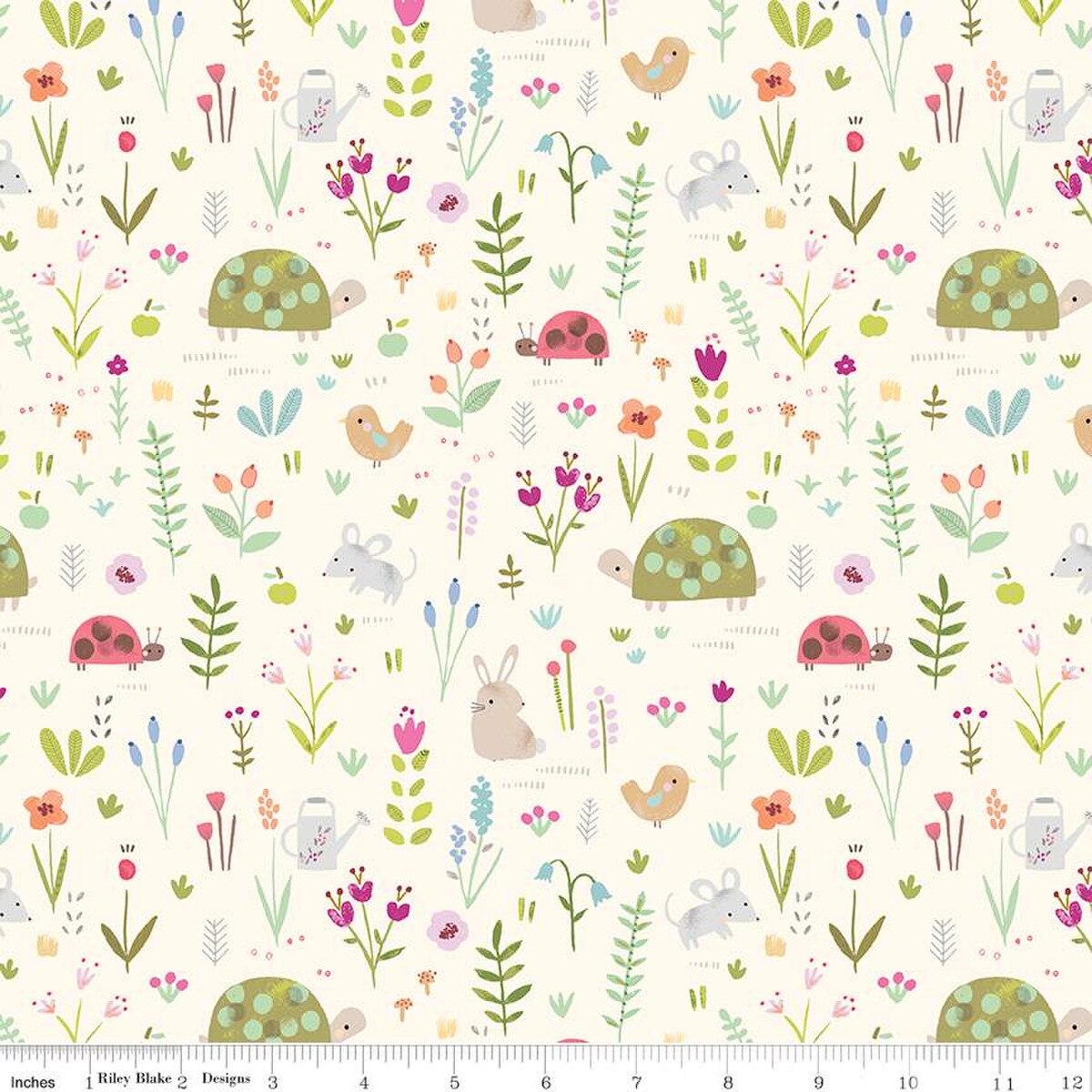 Fabric Riley Blake Cream Garden Animals Designer Flannel by the Quarter Yard F16025-CREAM