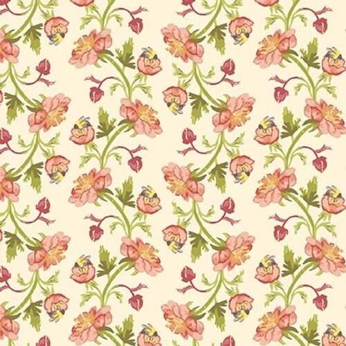 Fabric Henry Glass Cream Medium Floral Bumble and Bloom by the Quarter Yard 1587-44
