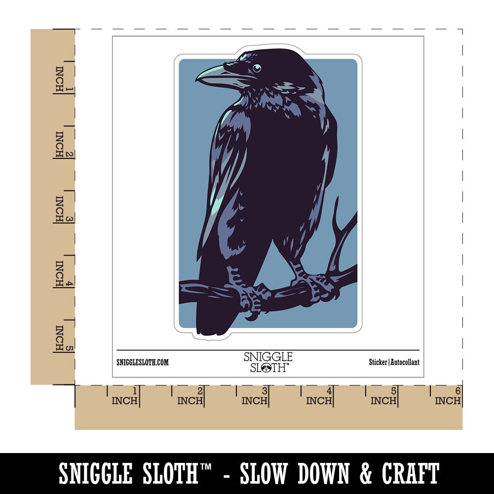 Wise Black Raven Crow Perched on Branch Waterproof Vinyl Phone Tablet Laptop Water Bottle Sticker Set - 5 Pack