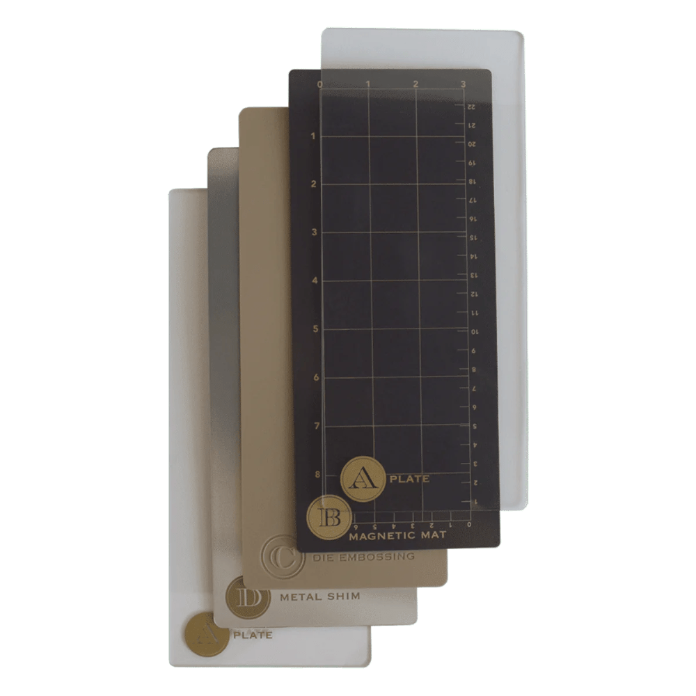 Anna Griffin Empress Mini Extra Long Full Plate Set - 4.25" x 10" Magnetic, Metal Shim, Embossing Mat & Plates