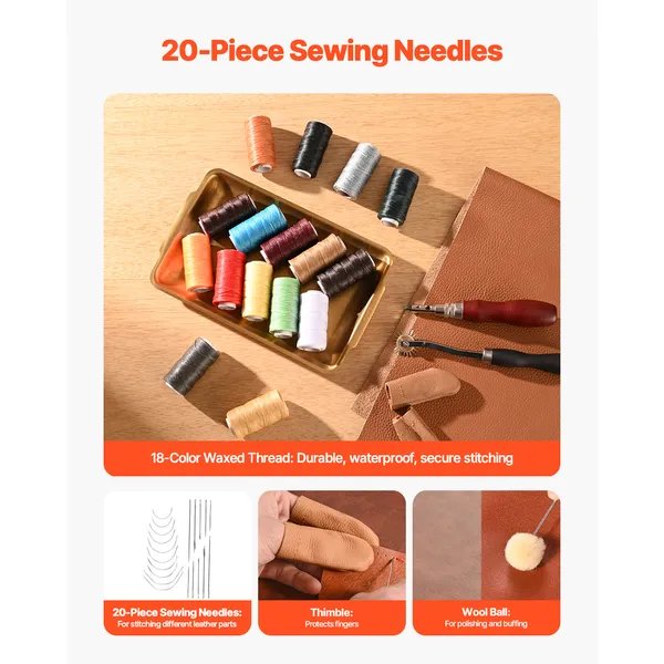 92PCS Leather Working Tools Kit – Complete Leather Craft Tool Set with Storage Bag for Stitching, Punching, Engraving & DIY Projects