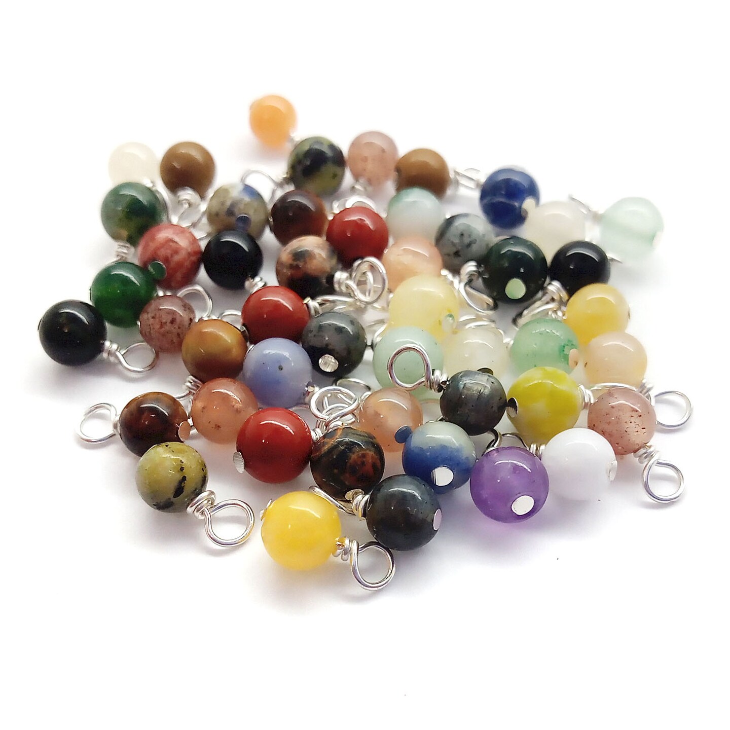 Tiny Gemstone Dangle Charms, 20 pcs, 4mm Bead Mix, Adorabilities