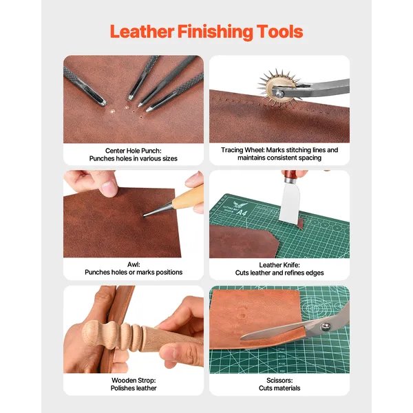 92PCS Leather Working Tools Kit – Complete Leather Craft Tool Set with Storage Bag for Stitching, Punching, Engraving & DIY Projects