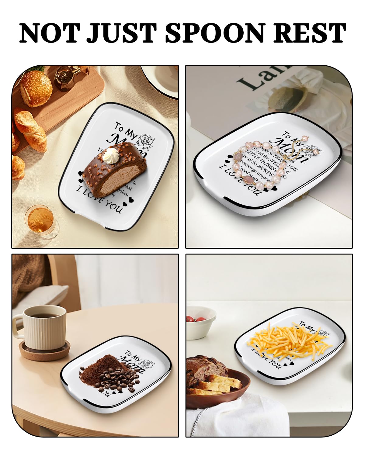 Thank You Gifts for Mom, I Love You Gift for Moms, Mothers Day Birthday Kitchen Gift for Mom Mother from Daughter Son, Spoon Rest for Stove Top, Spoon Holder for Kitchen Counter Decor