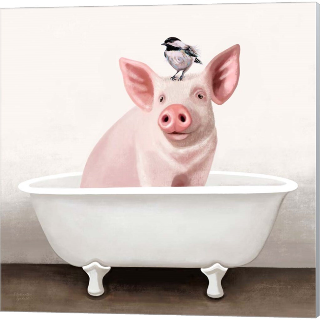 Cow & Pig in Bathtub by Elizabeth Tyndall 14" x 14" Canvas Wall Art (Set of 2)
