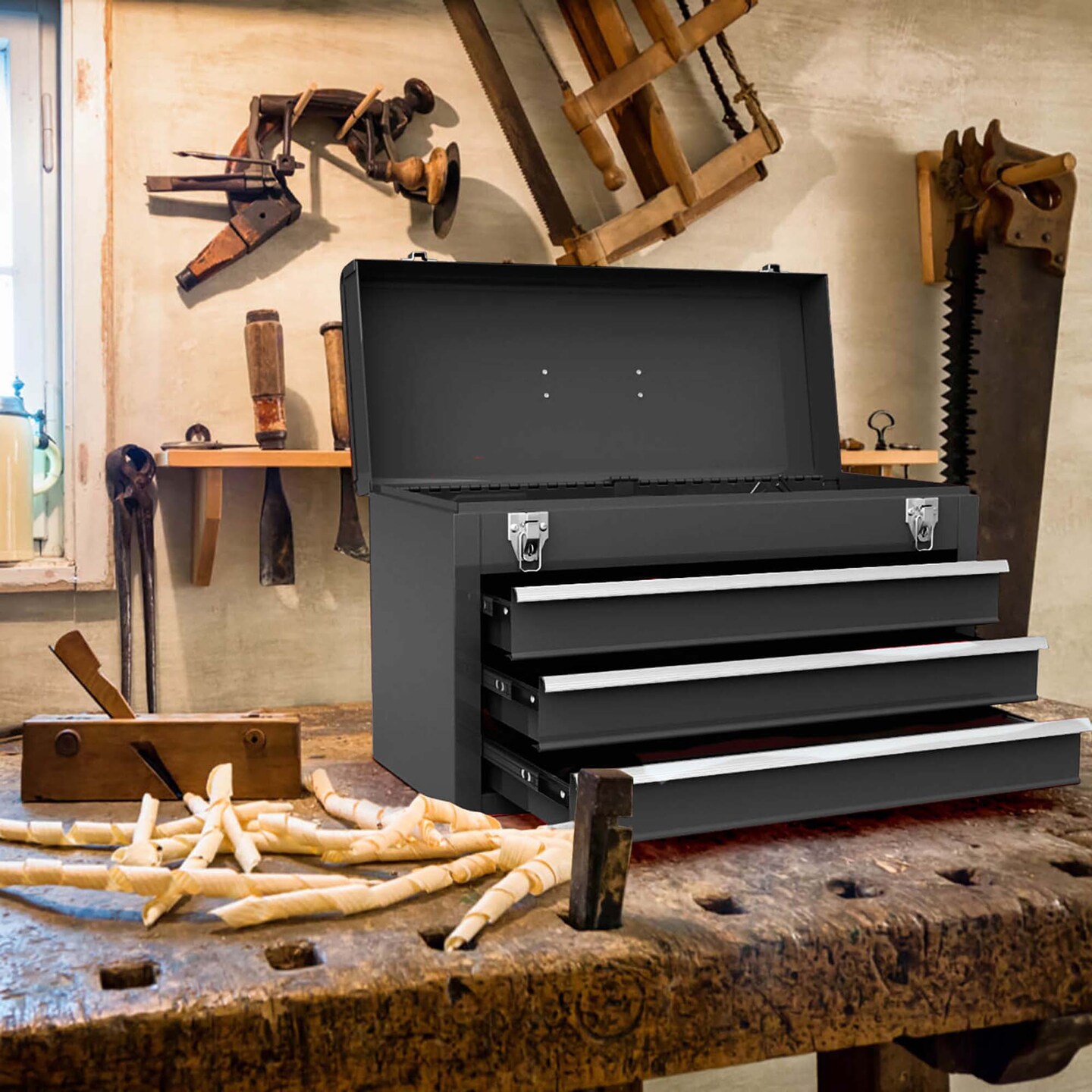 Costway Portable Tool Chest Box Storage Cabinet Garage Mechanic Organizer 3 Drawers Black/Red/Blue