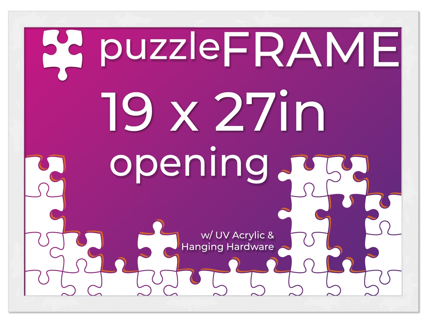 White Wood Puzzle Frame Kit with Glue Sheets, Backing, UV Acrylic - Available in 20 Popular Sizes