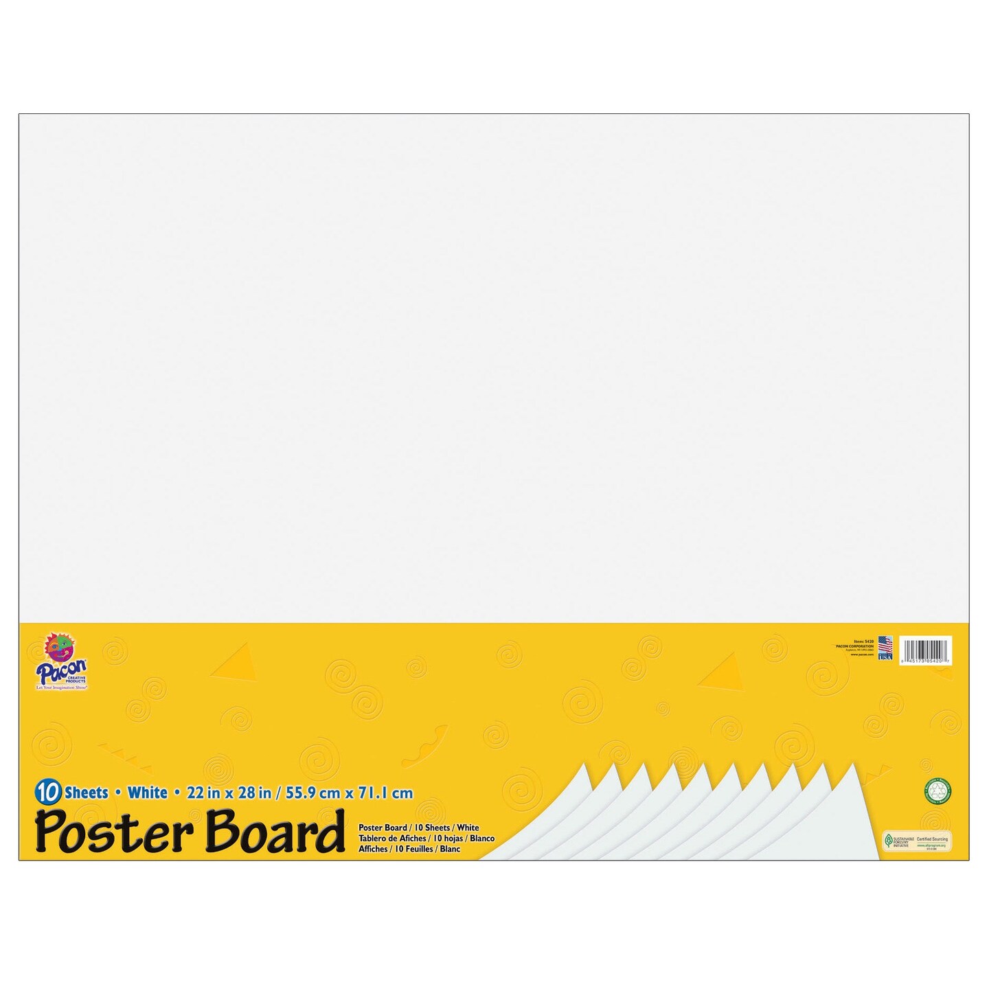Poster Board, White, 22&#x22; x 28&#x22;, 10 Sheets