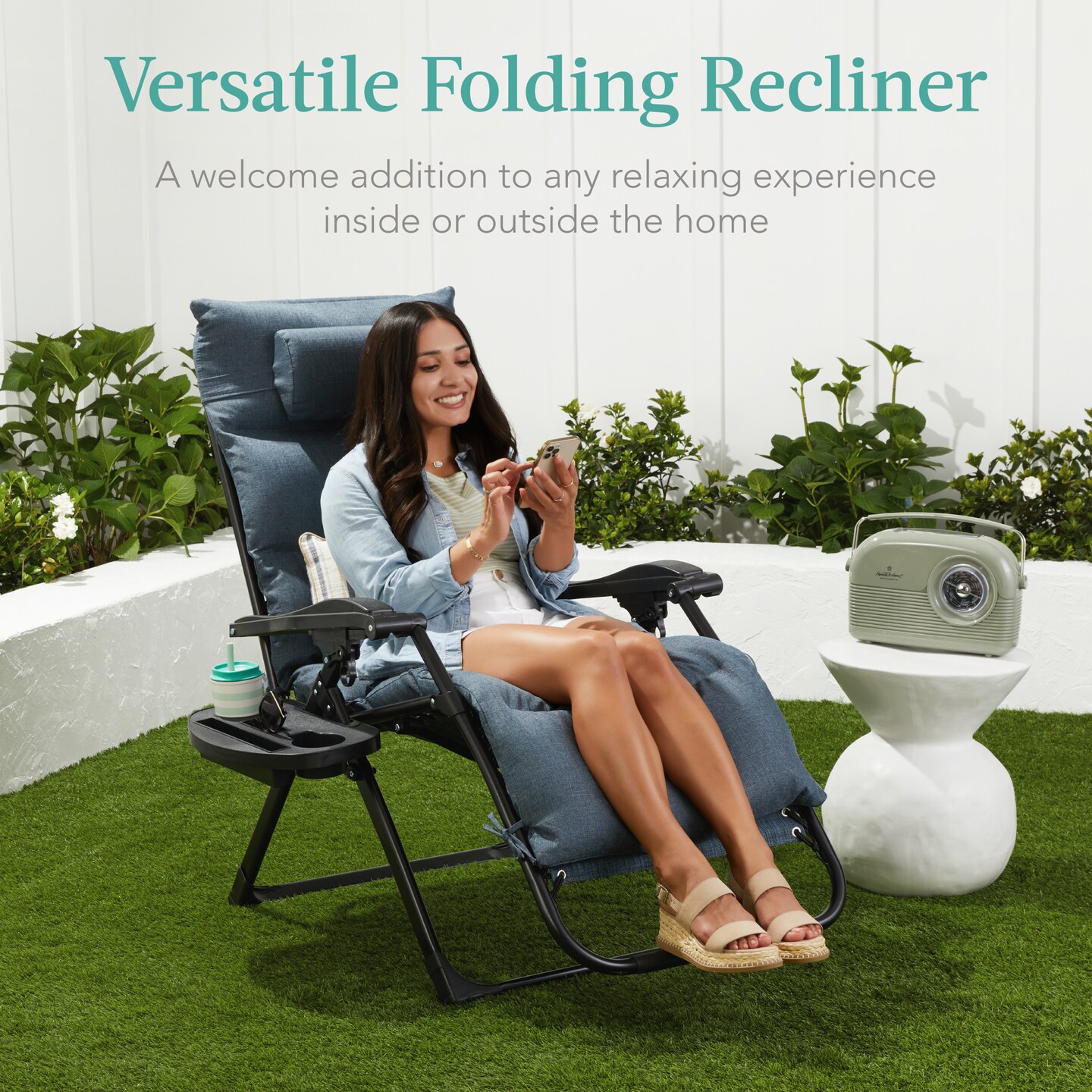 Best Choice Products Oversized Zero Gravity Chair, Folding Recliner w/ Removable Cushion, Side Tray