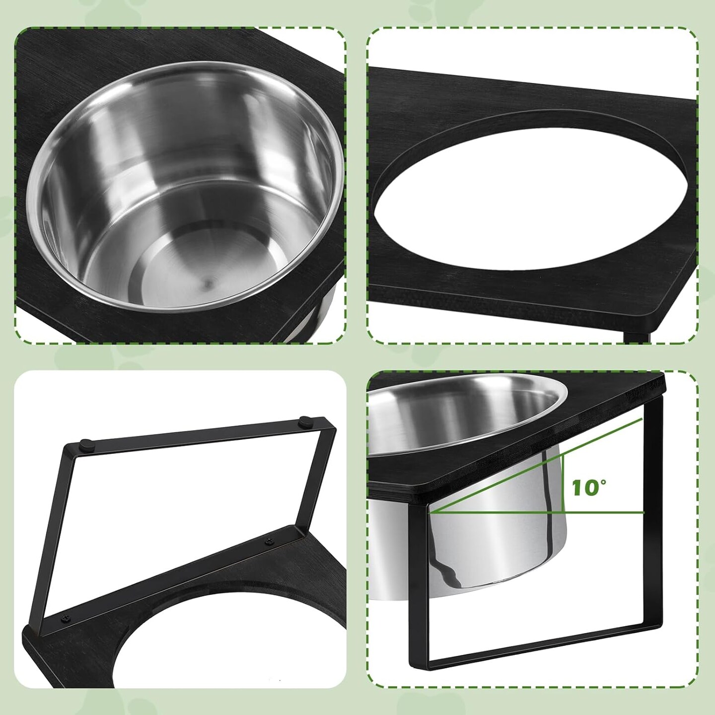 Dogs/Cats Bowl Raised Stainless Steel Dogs/Cats Feeding Station 10&#xB0; Tilted Feeding Bowl
