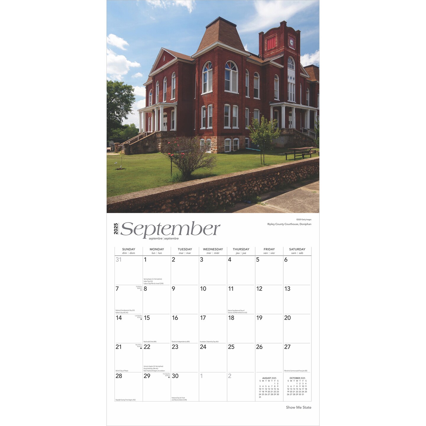 Show Me State | Missouri Places | 2025 12 x 24 Inch Monthly Square Wall Calendar | Plastic-Free | BrownTrout | USA United States of America Midwest State Nature