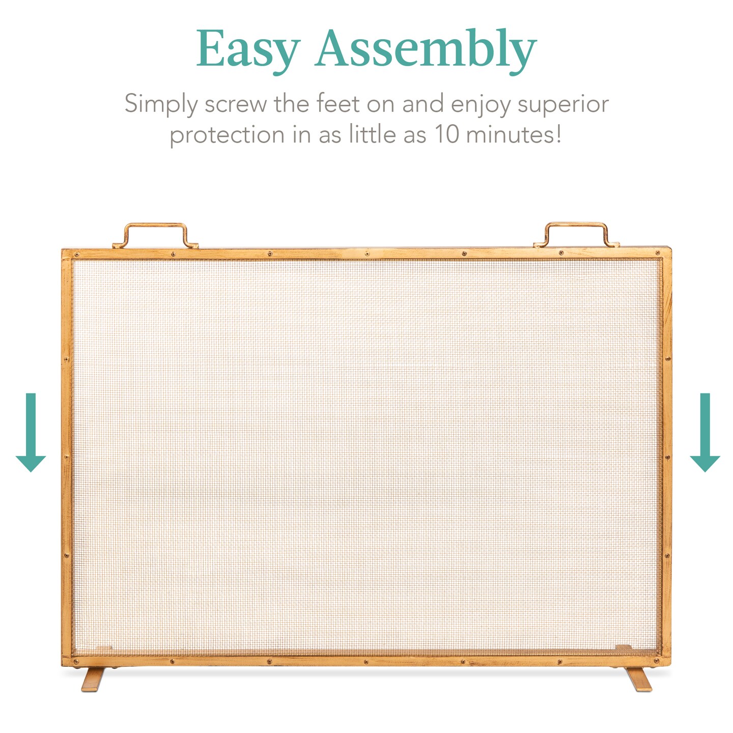 Best Choice Products 38x27in Single Panel Fireplace Screen Handcrafted Steel Mesh Spark Guard w/ Handles