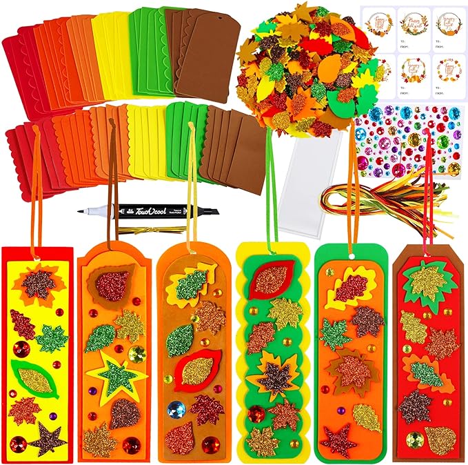 36 sets of fall craft kits. Fall Crafts: DIY Fall Leaf Bookmark Decorations Art Sets Autumn Maple Leaf Glitter Leaf Foam Stickers. Arts and Crafts for Kids Thanksgiving Halloween Class Activity