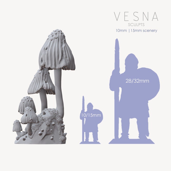 10mm or 15mm Scale Fungi Forest Miniatures, DnD Dungeons and 