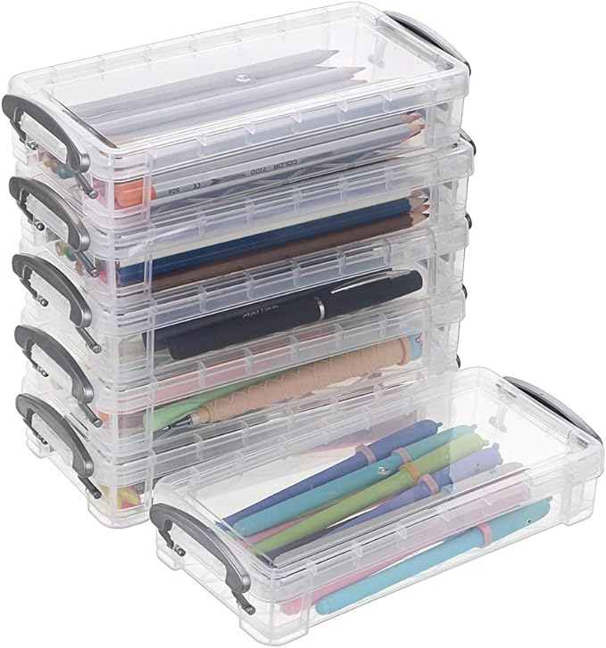 Large Capacity Pencil Box, Office Supplies Storage Organizer Box, Brush Painting Pencils Storage Box Watercolor Pen Container Drawing Tools (Pack of 6 Clear)