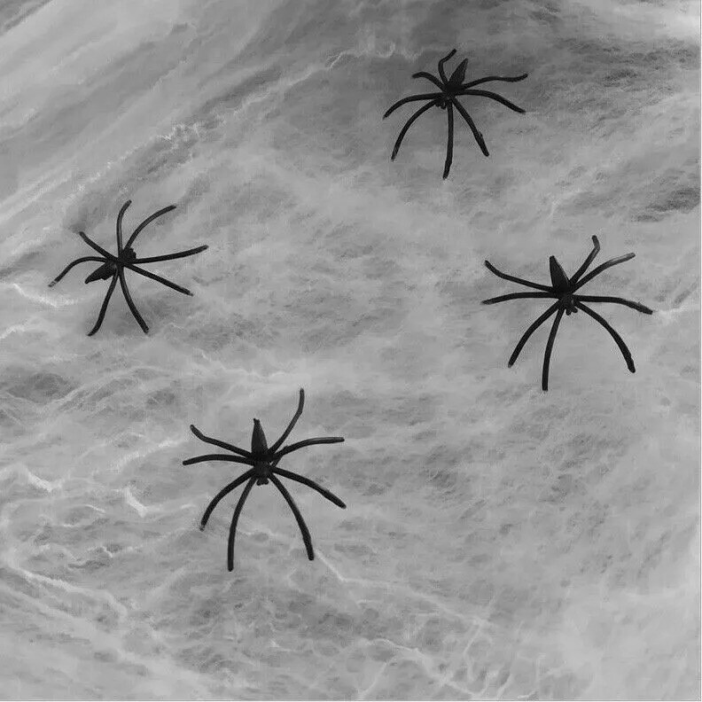 Halloween Fake Spider Web Super Stretch Cobweb w/ 100 Spiders Horror Party Decor