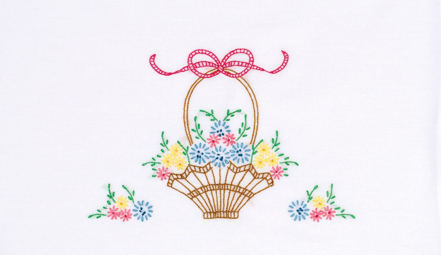 Jack Dempsey Stamped Pillowcases W/White Lace Edge 2/Pkg-Basket Of Daisies