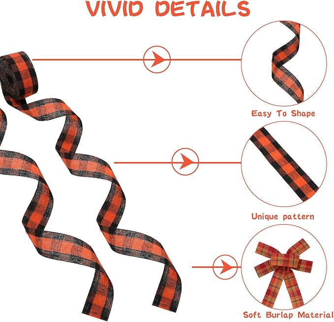 10 rolls of 50 yards each of fall plaid burlap ribbon, 1 inch gift wrapping ribbon, and autumn decorative ribbon for DIY crafts. Wreath and Bow Making Supplies for Home Decor