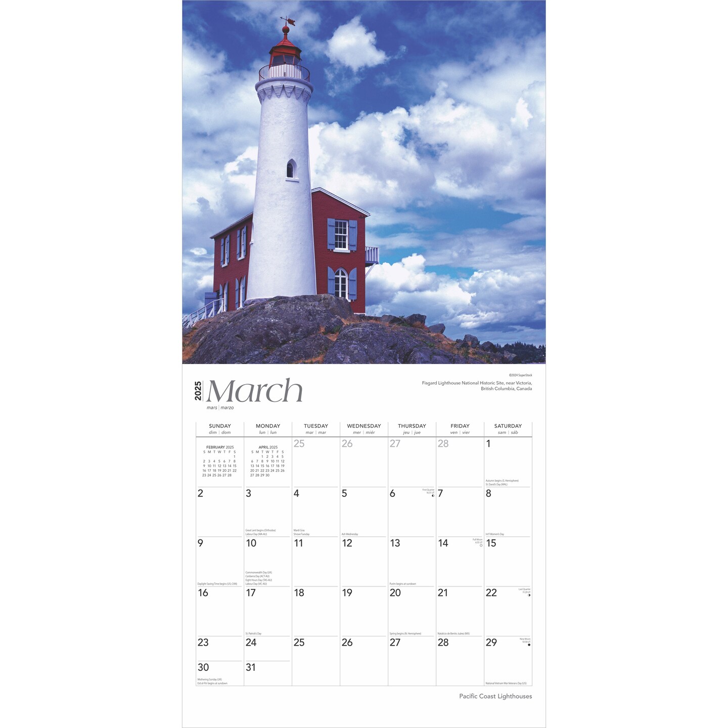 Pacific Coast Lighthouses | 2025 12 x 24 Inch Monthly Square Wall Calendar | Plastic-Free | BrownTrout | USA United States of America West Coast Scenic Nature