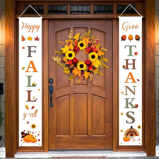 Fall Decor | Happy Fall and Thank You Porch Banners for Fall Decorations Indoor and Outdoor | Fall Welcome Sign for Home Porch Front Door Decor