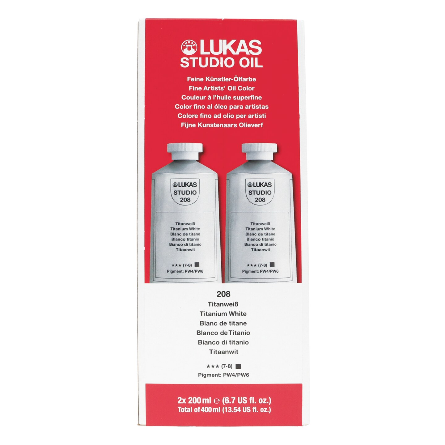 LUKAS Studio Oil Paint - Titanium White - 200ml - Set of 2 Tubes- Excellent Lightfastness, Enhanced with Beeswax for Smooth, Buttery Texture, Consistent Hue, Ideal for Oil Artists- Fast Drying