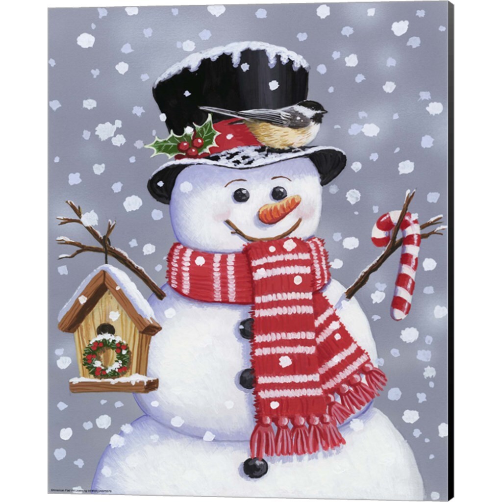 Snowman With Tophat & Wreath by William Vanderdasson 12" x 15" Canvas Wall Art (Set of 2)