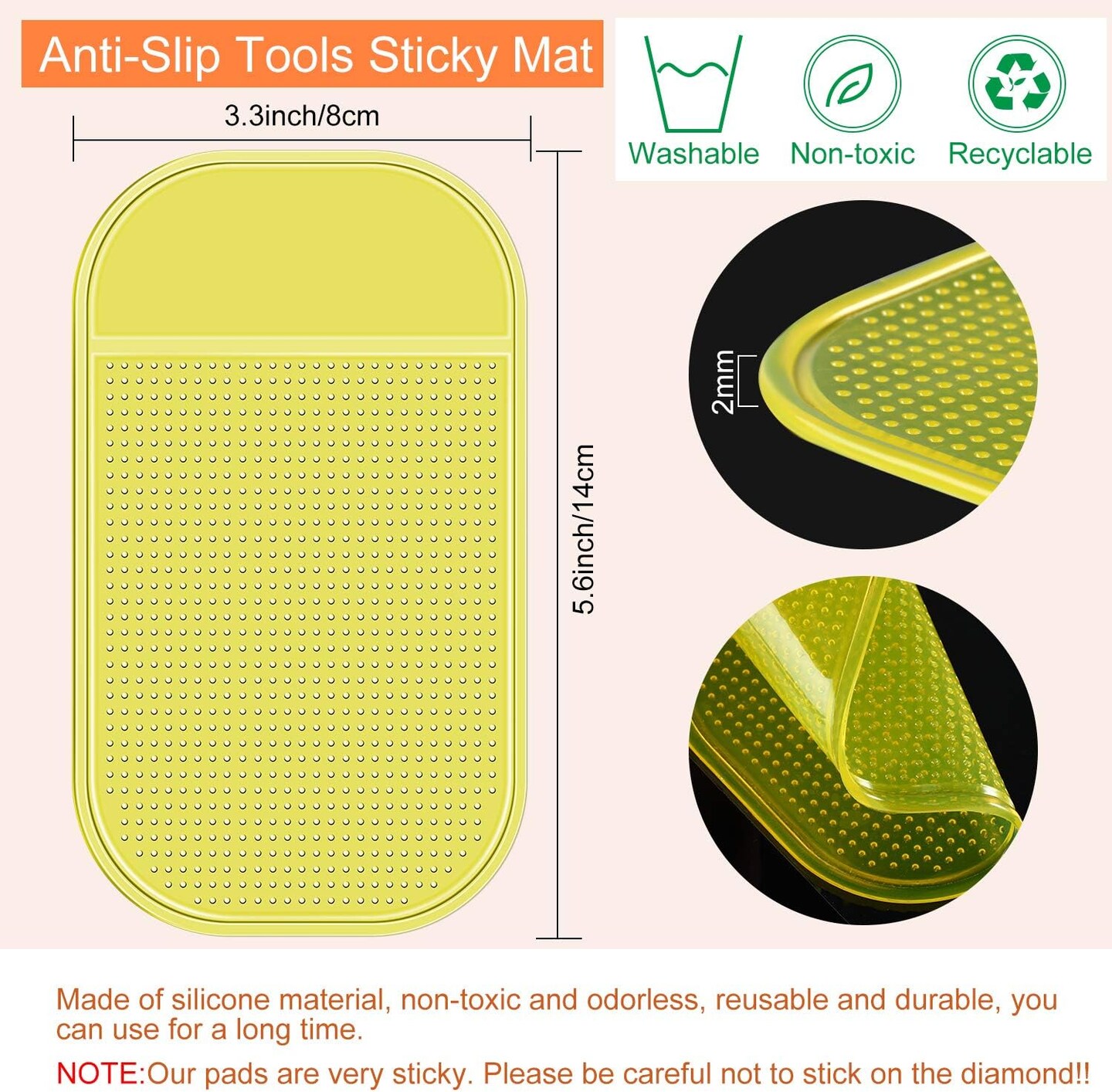 6 Pieces Anti-Slip Tools Sticky Mat for Diamond Painting. Sticky Gel Pad Non-Slip Universal Mount Holder 5.6 x 3.3 Inch to Hold Tray 5D Diamond Embroidery Accessories for Kids or Adults