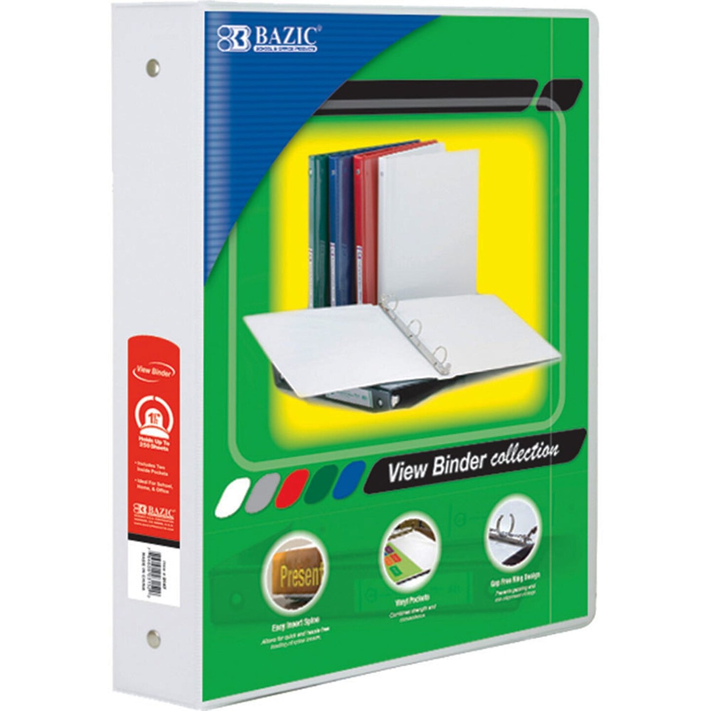 3-Ring View Binder with 2 Pockets, 1.5&#x22;, White